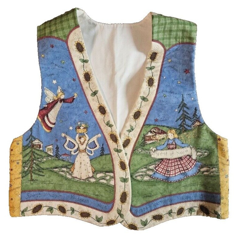 Hand-sewn Sunflower/Angel Vest Spirit of Hope Fabric Panel Women's Size L/XL